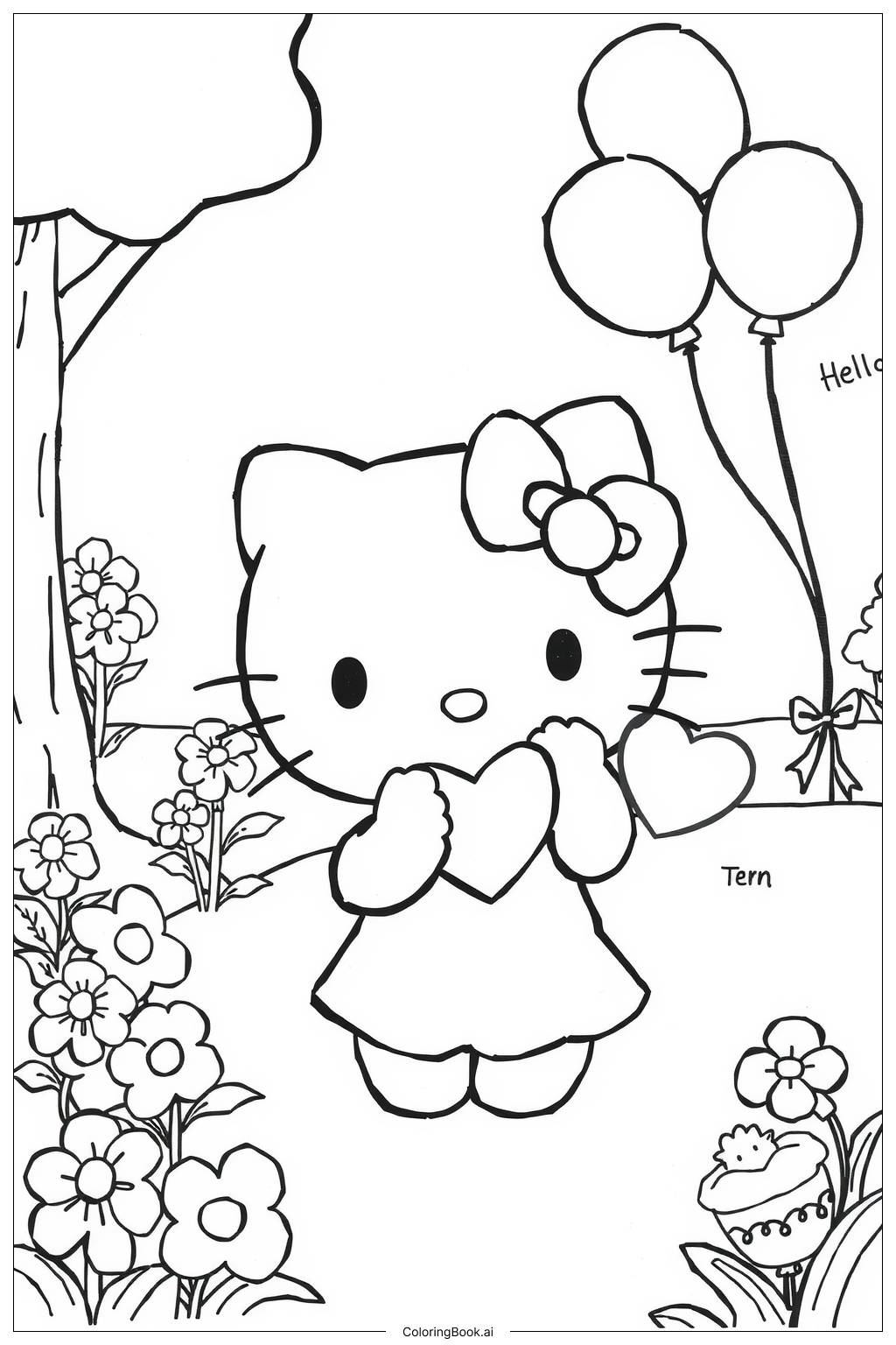  Hello Kitty mit einem Herz-2 Ausmalseite 