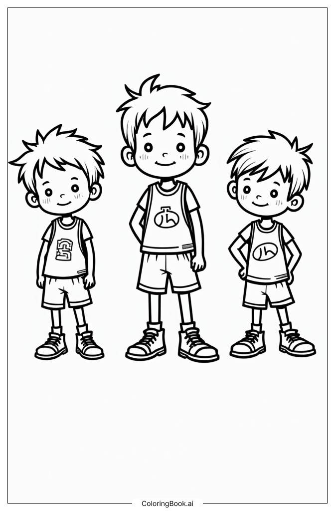  Página para colorear de Niños con camisetas de equipos de baloncesto 