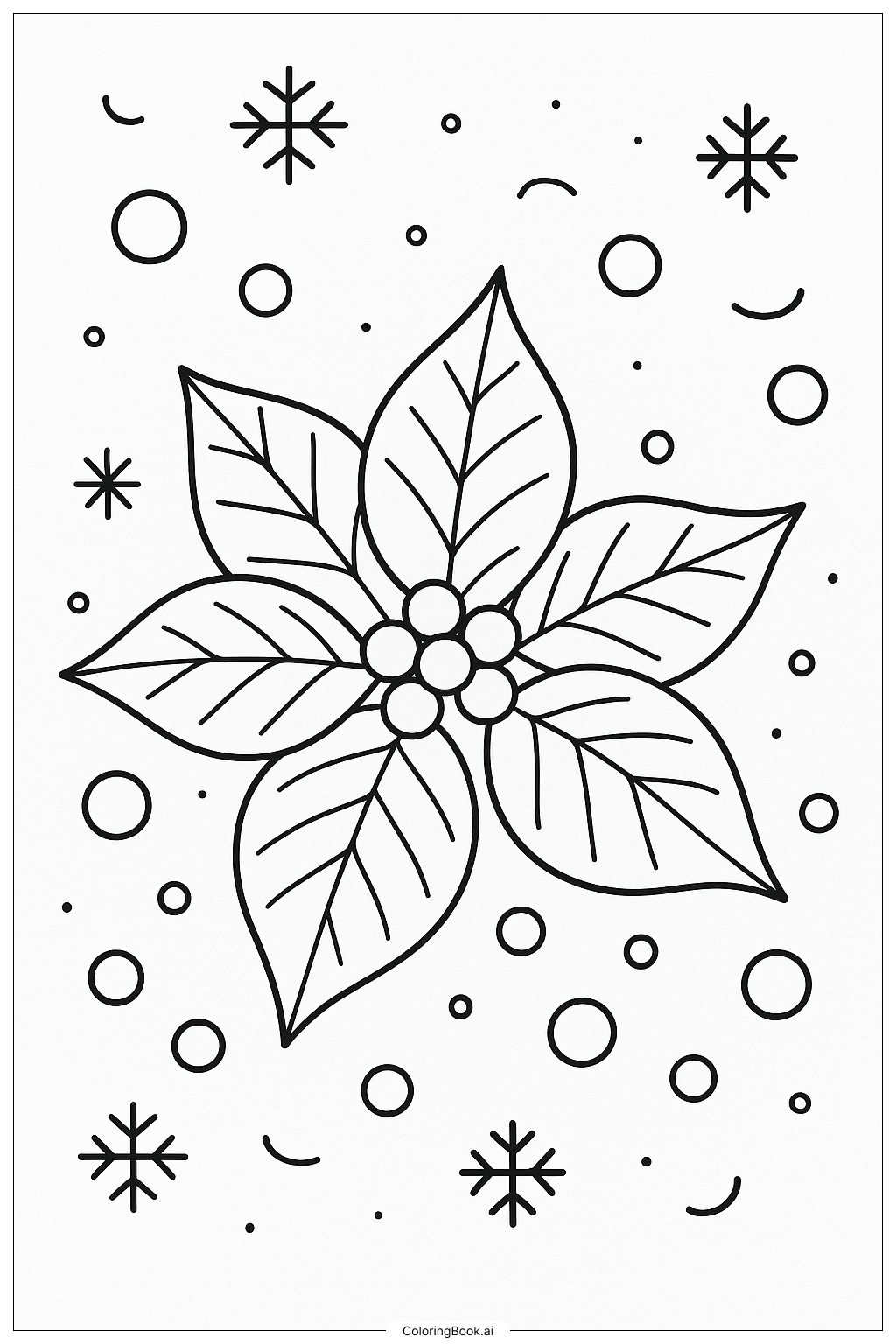Poinsettia Leaves And Berries Coloring Page