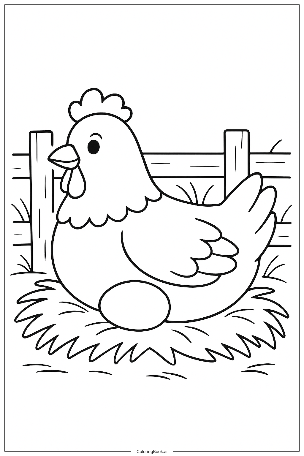  Hen Sitting On Her Egg In A Coop Coloring Page 