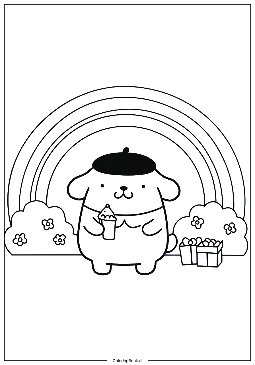 Página para colorear de Pompompurin Bajo el Arcoíris
