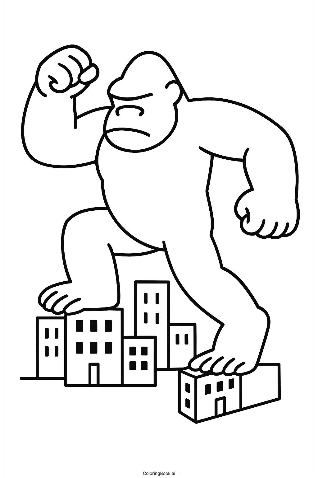 King Kong Stomping Through Downtown Coloring Page 