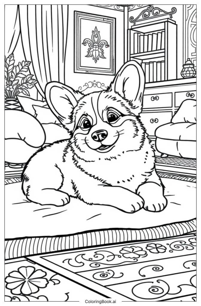  Página para colorear de Corgi bebé acostado 