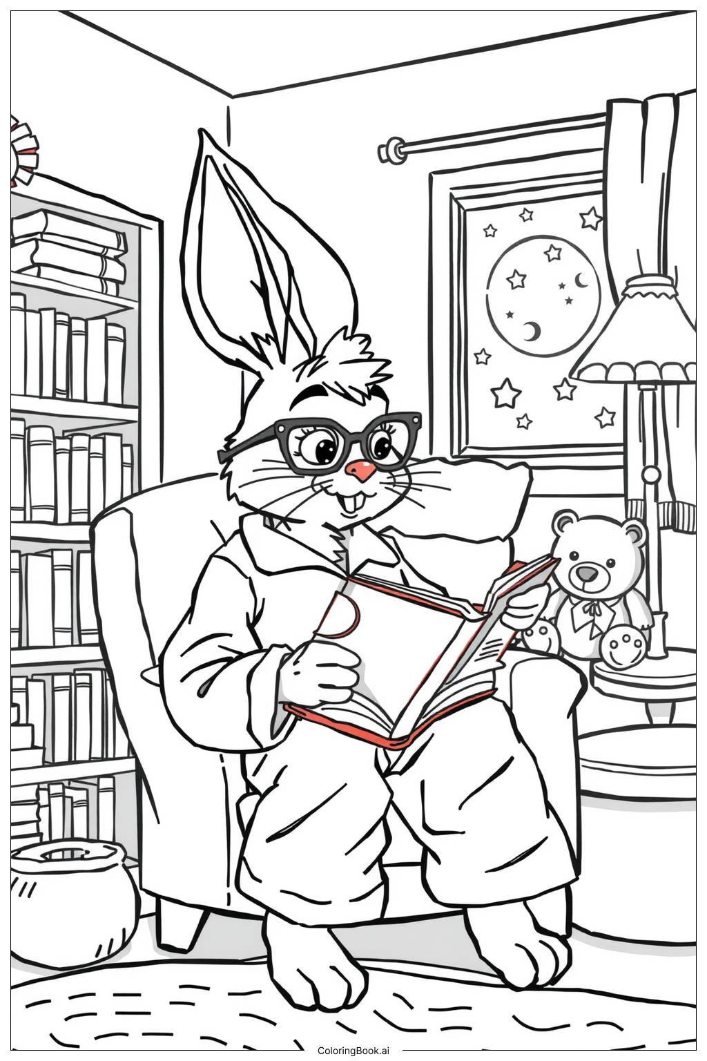  Bunny Reading Bedtime Story-2 Coloring Page 