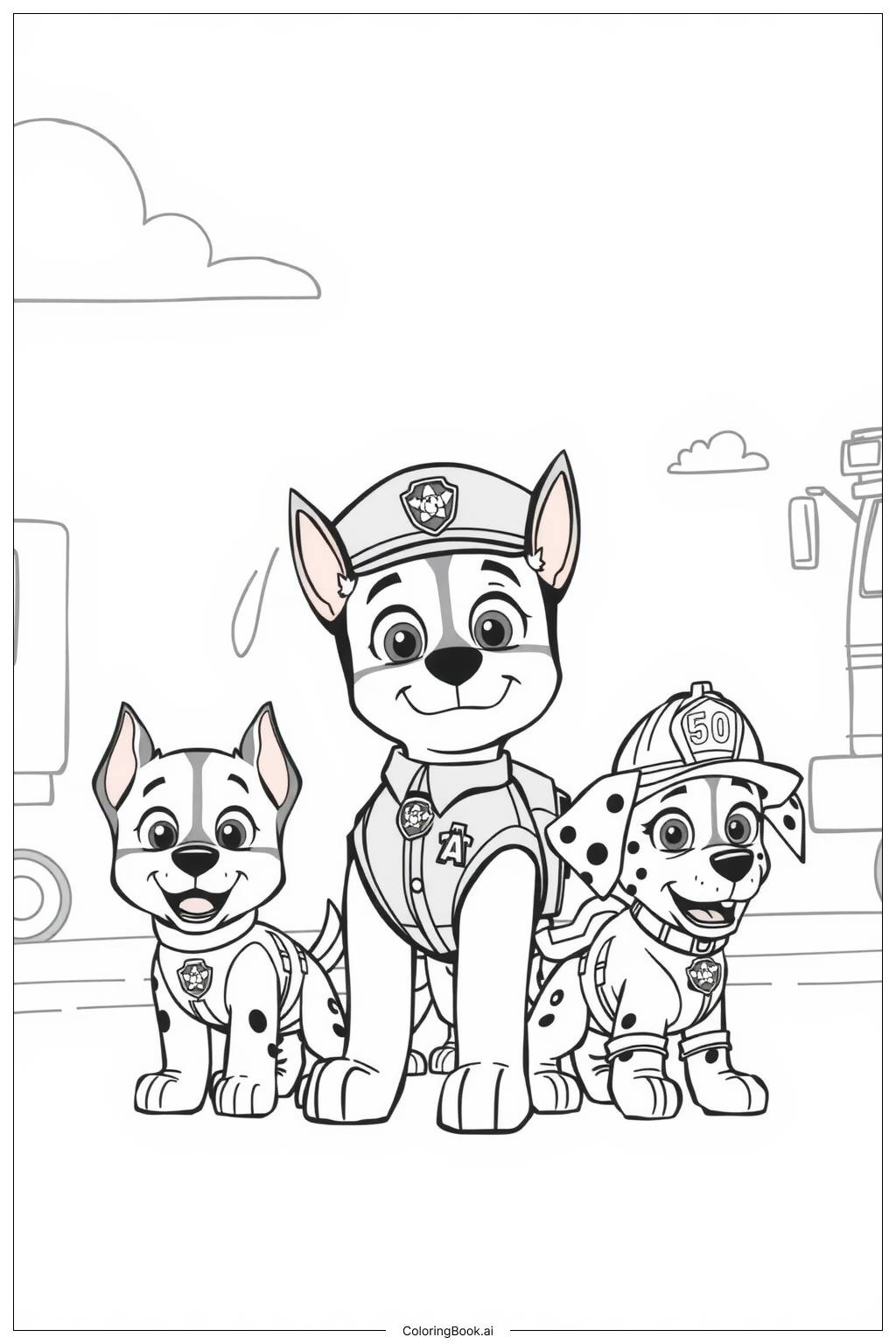  Página para colorear de Misión de Rescate de Paw Patrol en la Ciudad 