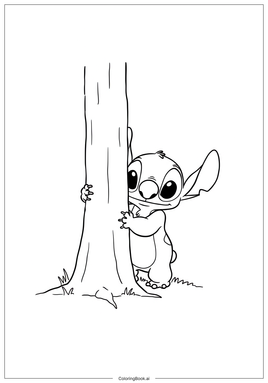  Stitch playing hide-and-seek Coloring Page 