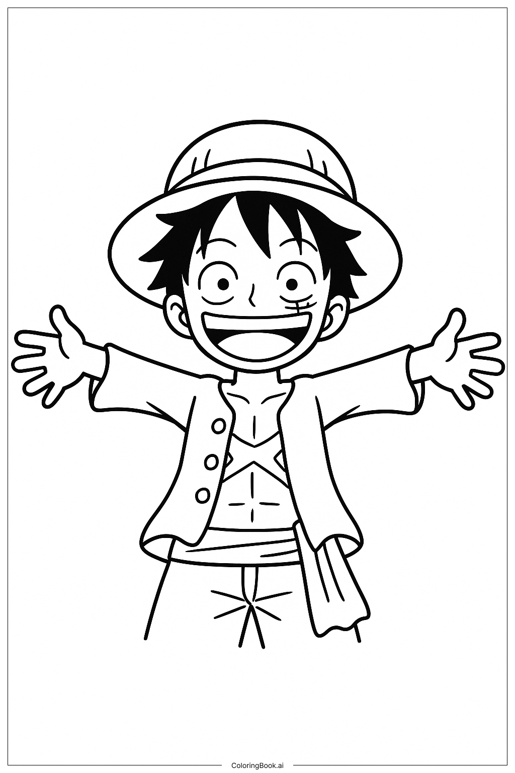  ハッピー・モンキー・D・ルフィの塗り絵ページ 