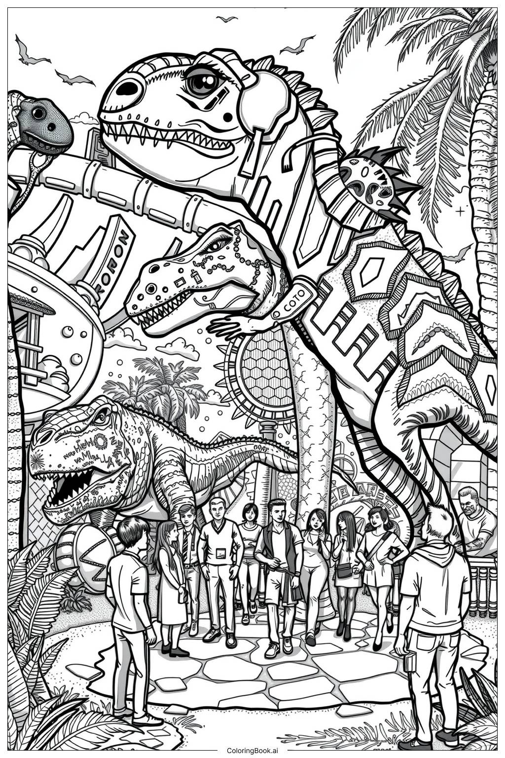  Jurassic World Visitors at the Park Coloring Page 