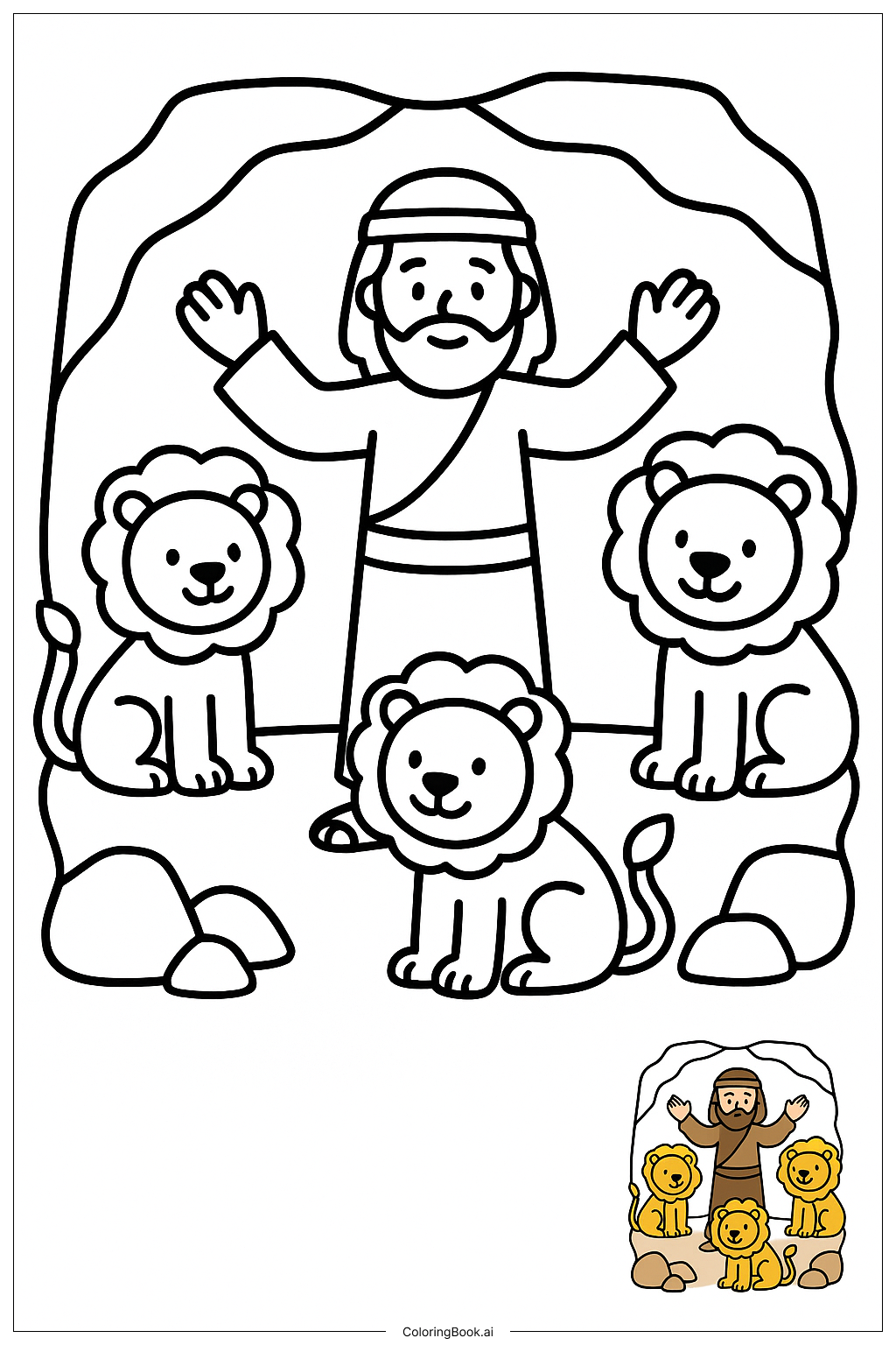  Página para colorear de Biblia Daniel en el foso de los leones 
