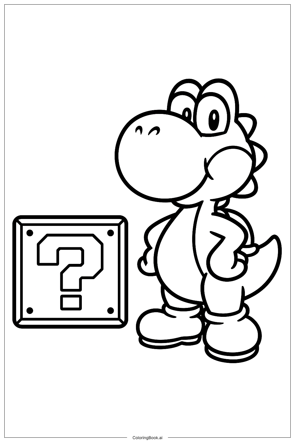  Yoshi Standing Next to a Question Block Coloring Page 