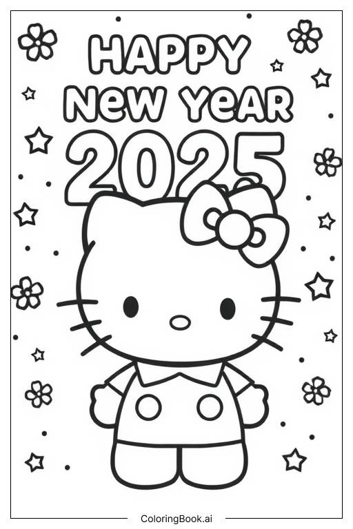  凯蒂猫 2025 新年快乐填色页 