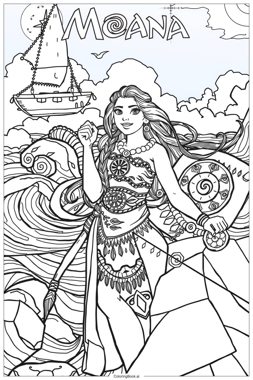  Moana on her journey to save her island Coloring Page 