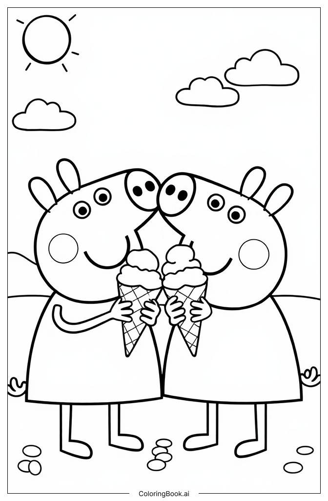  Page de coloriage Peppa avec une glace 