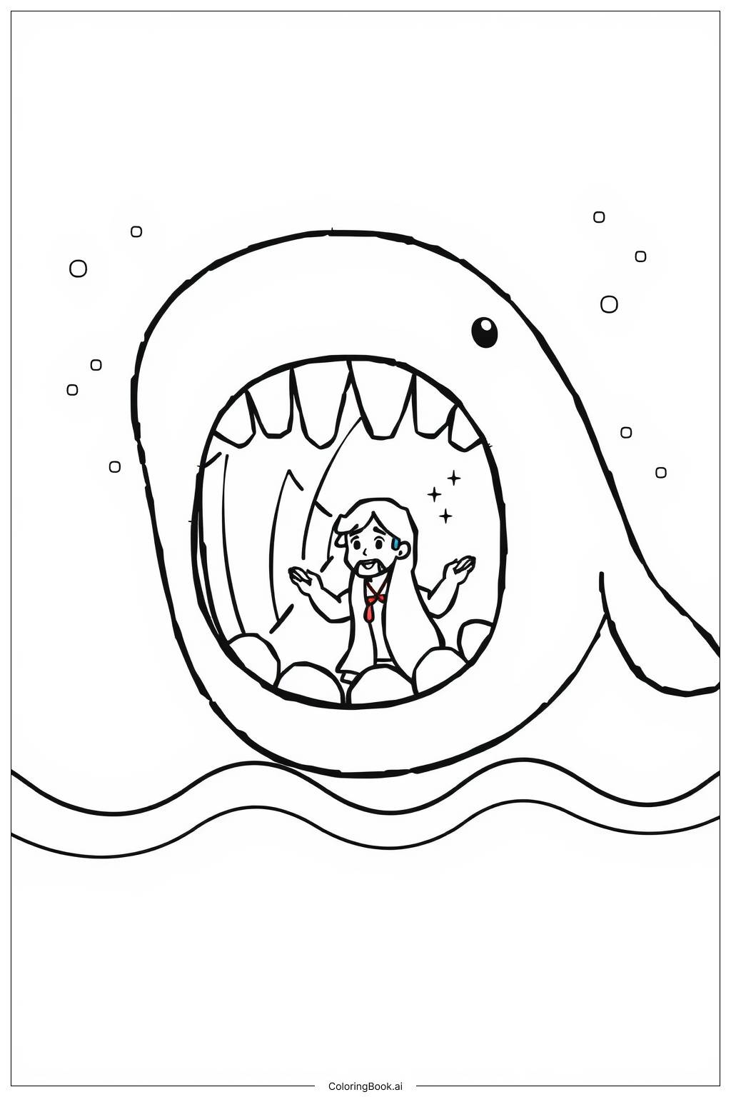  Page de coloriage Jonas et la baleine Scène Simple 