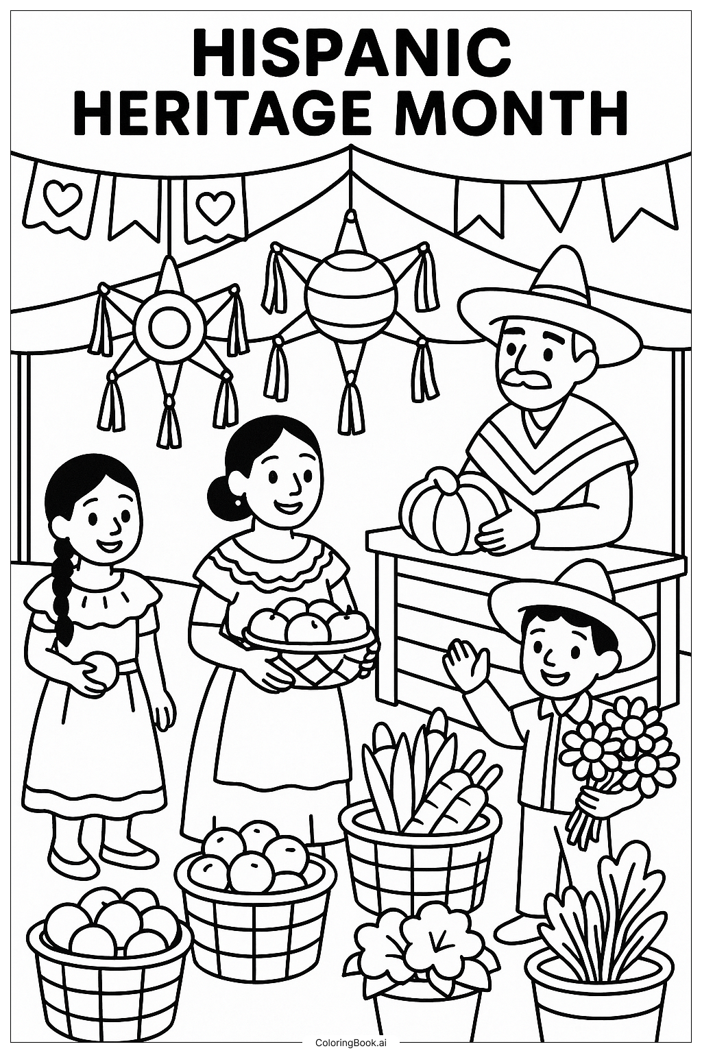  Ein Bunter Markt Zum Monat des Hispanic Heritage Ausmalseite 