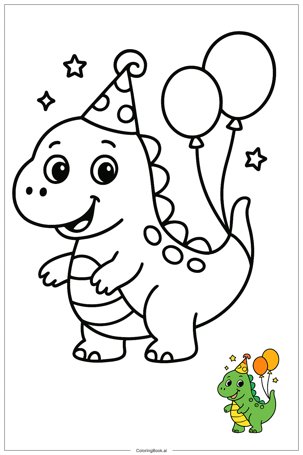  Page de coloriage Dinosaure portant un chapeau de fête 