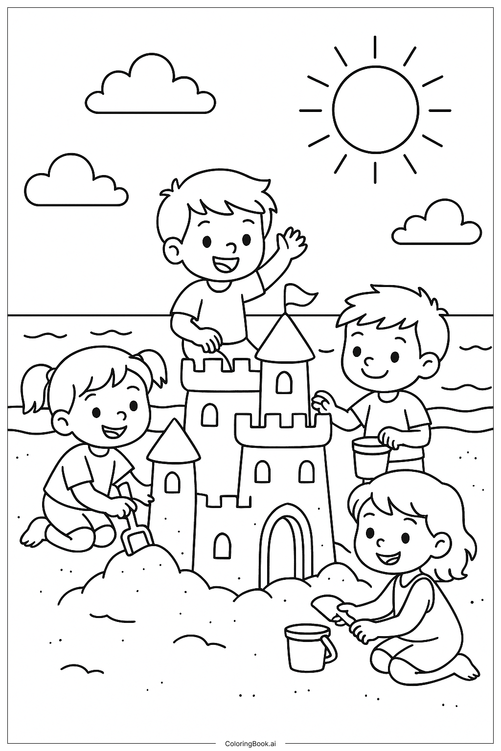  Building A Big Summer Sandcastle Coloring Page 