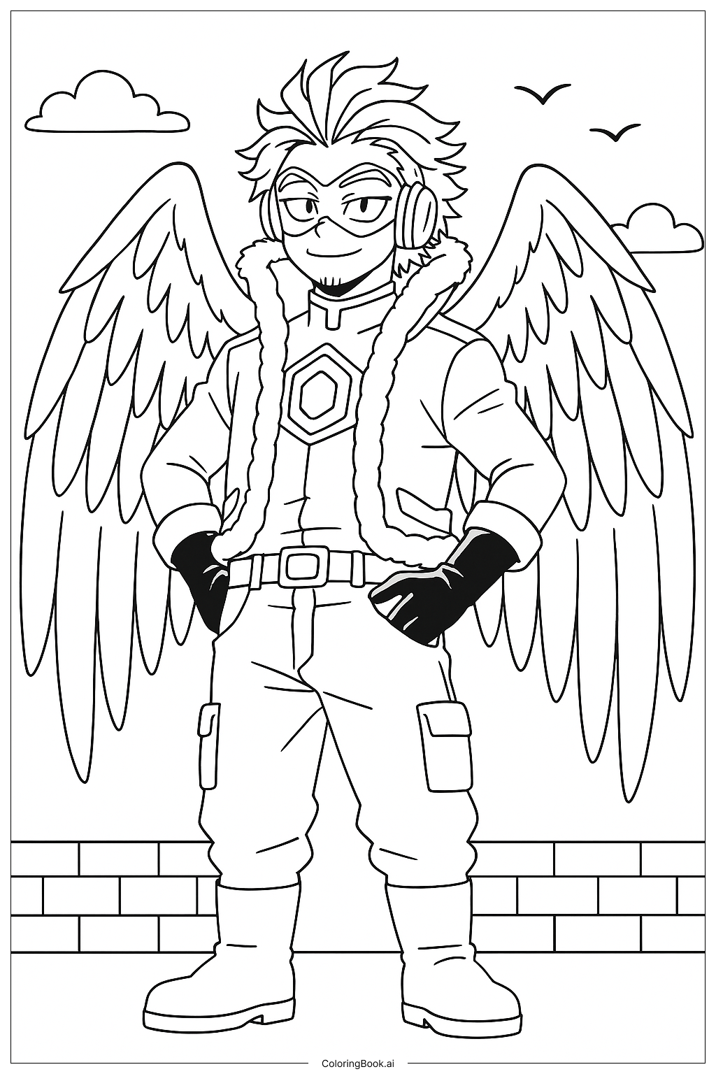  Trang tô màu My Hero Academia Hawks với cánh dang rộng 