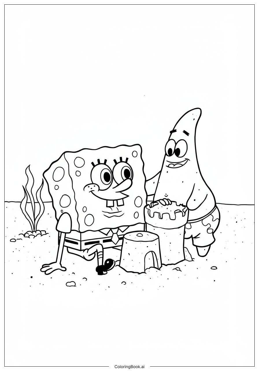  Trang tô màu Spongebob Xây Công Trình Cát Tại Goo Lagoon 