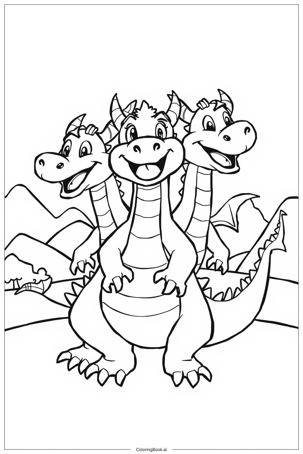  Three Headed Dragon Fight Coloring Page 