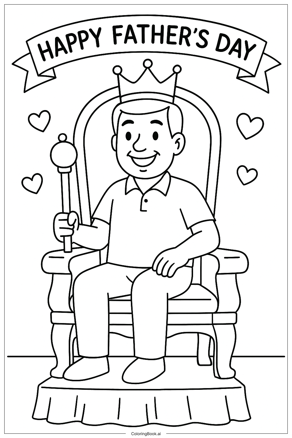 Dad As King For Fathers Day On A Throne Coloring Page