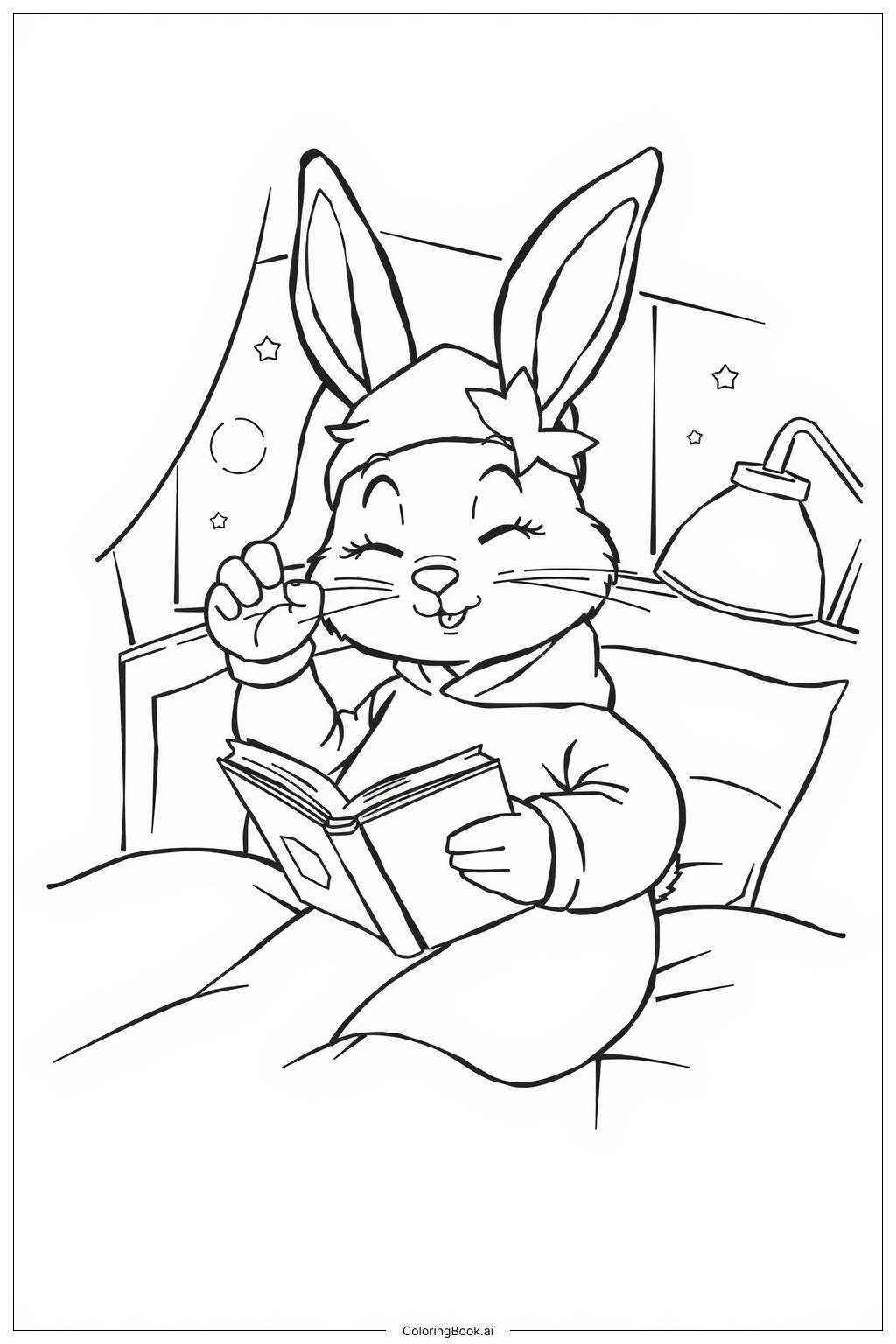  Bunny Reading Bedtime Story Coloring Page 