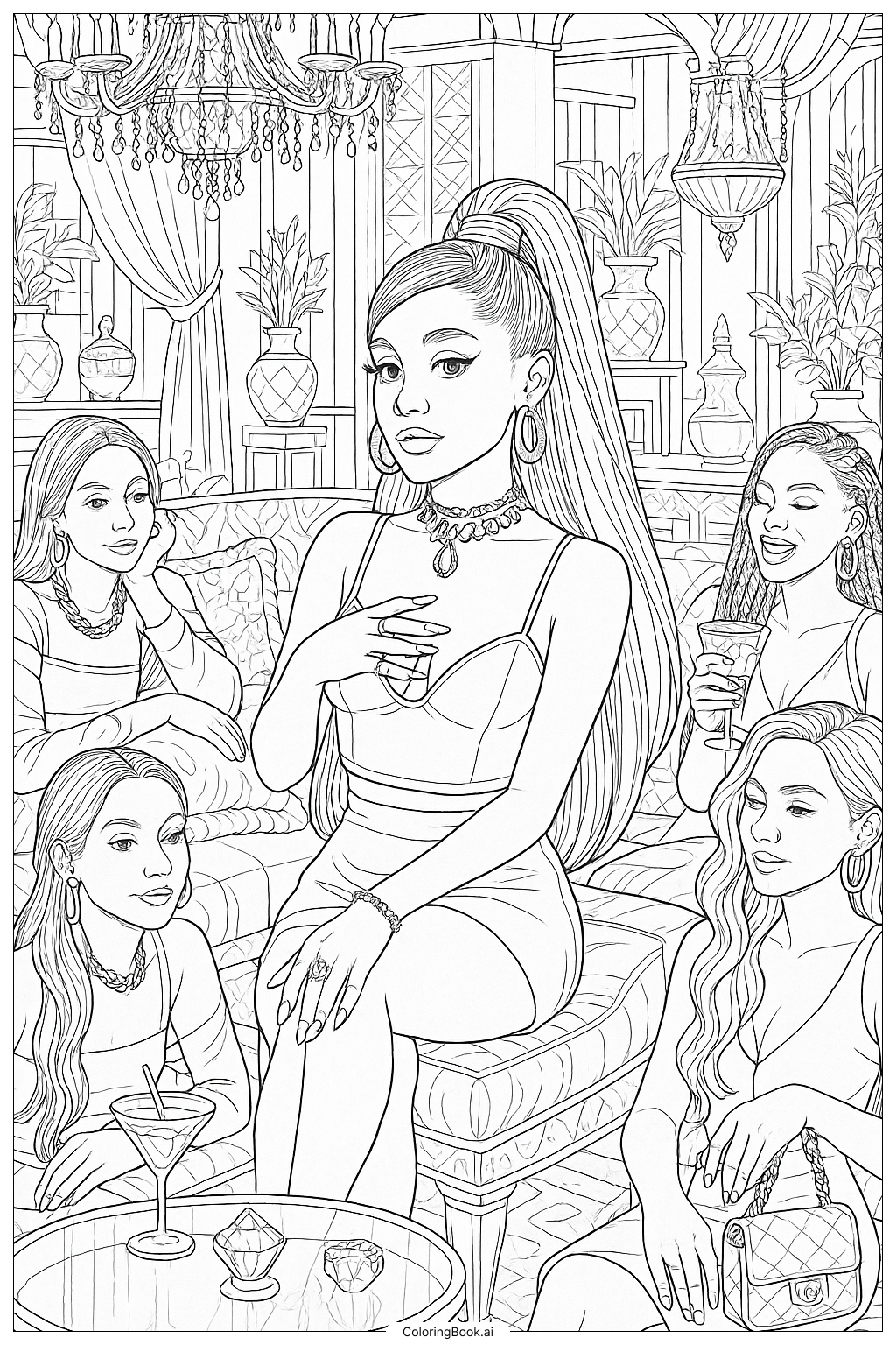 Detaillierte Szene aus dem Musikvideo 7 Rings Ausmalseite