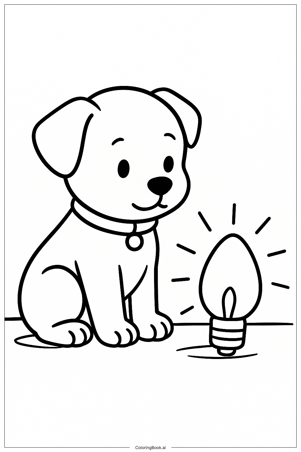  크리스마스 전구를 바라보는 애완동물 색칠공부 페이지 