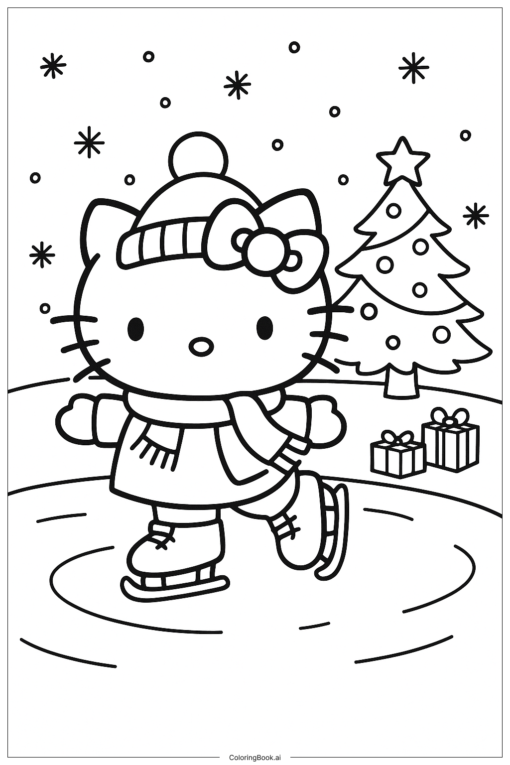  Hello Kitty Ice Skating On A Frozen Pond Coloring Page 