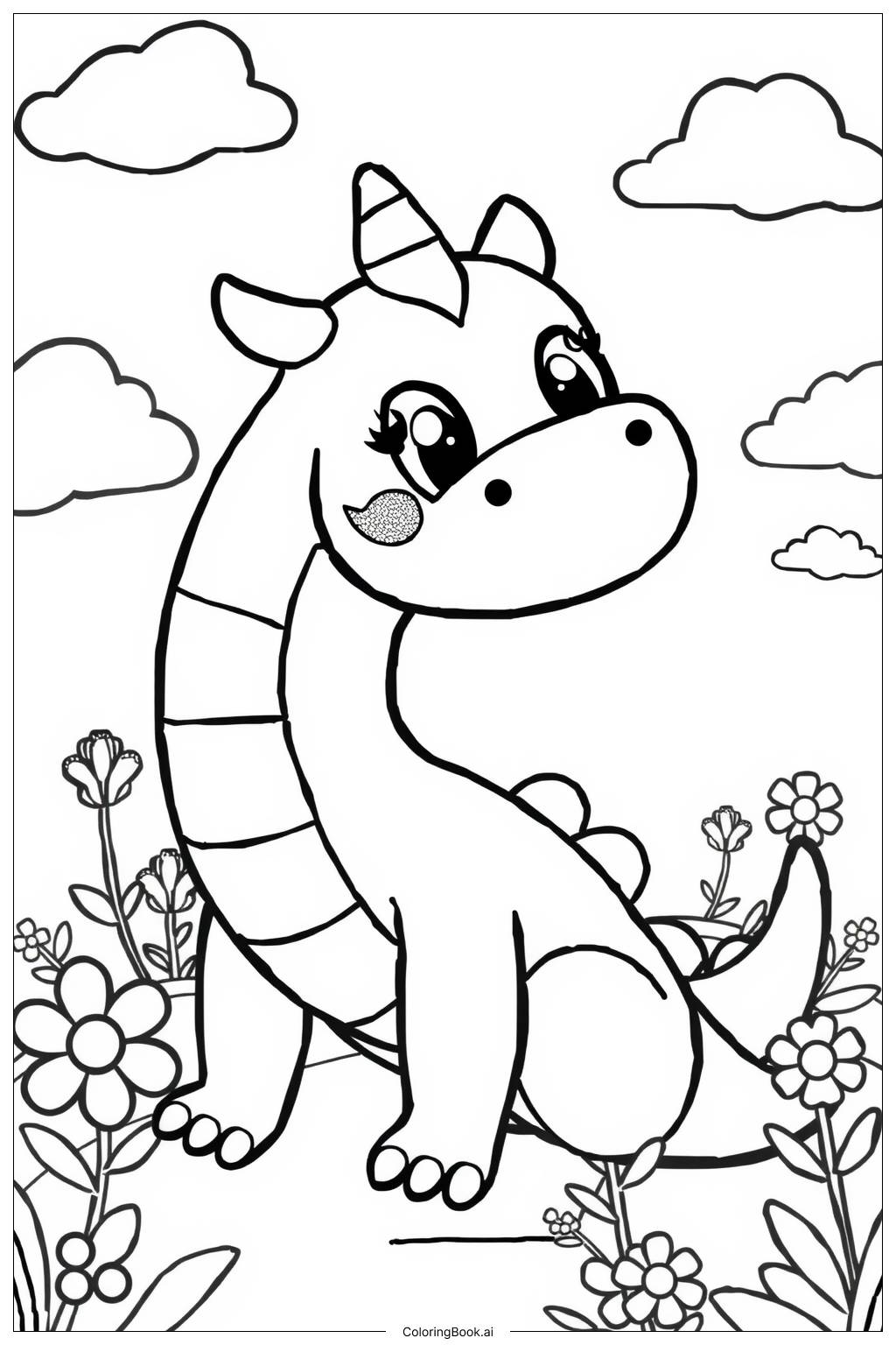  Page de coloriage Sourire de Dragon Kawaii 