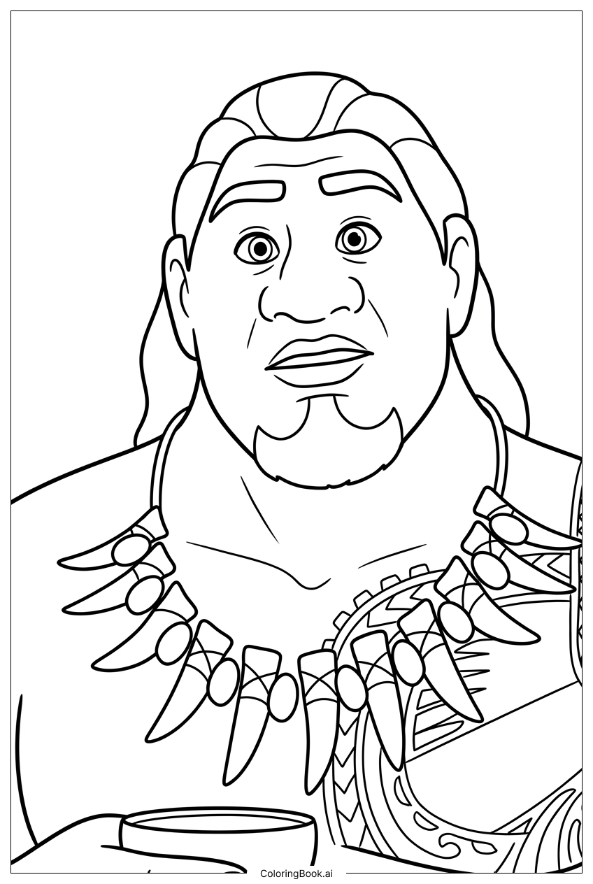  Moana 2 Häuptling trinkt und trägt eine Halskette Ausmalseite 