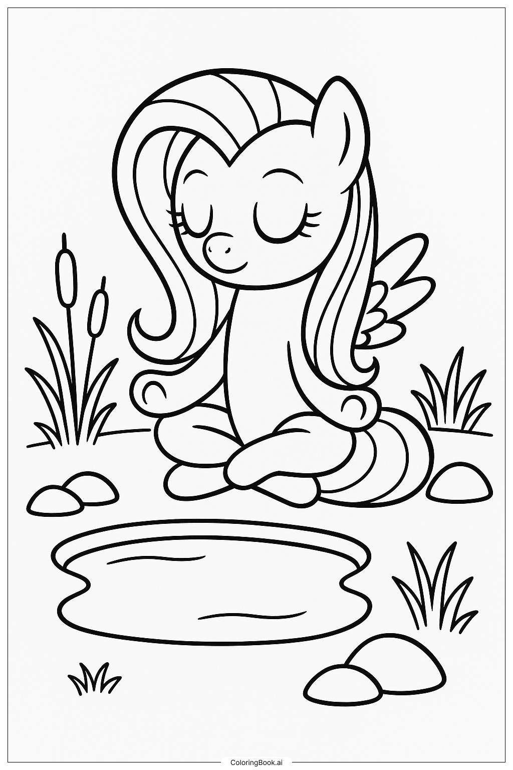  Trang tô màu Fluttershy Thiền Định Bên Ao 