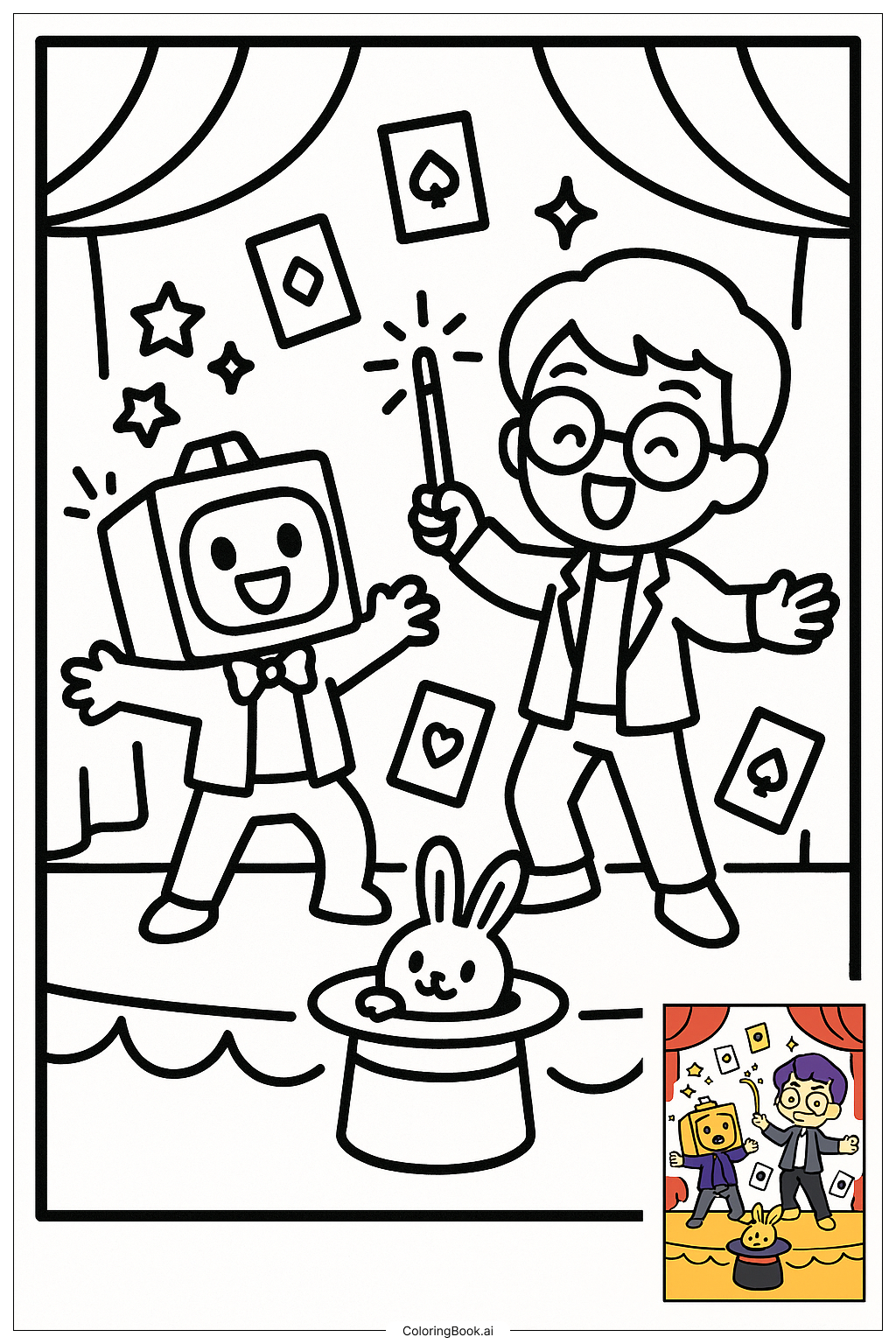 Lankybox二人组表演魔术填色页