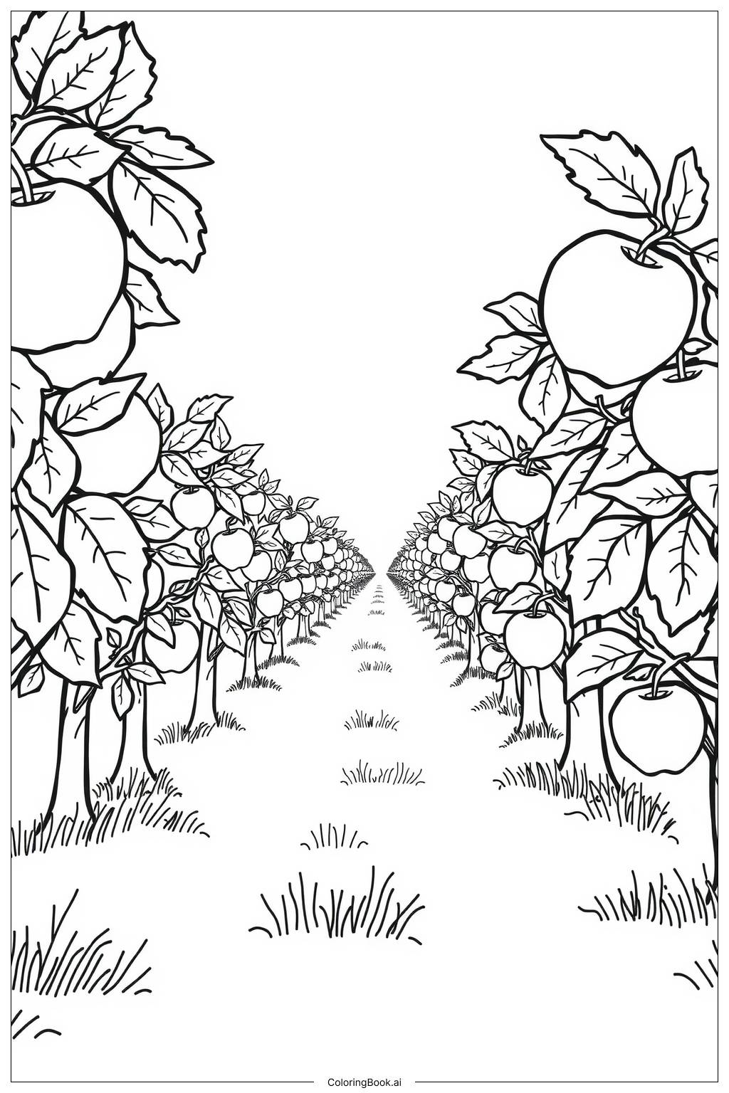 Page de coloriage Verger de Pommiers en Pleine Fée (PDF & PNG ...