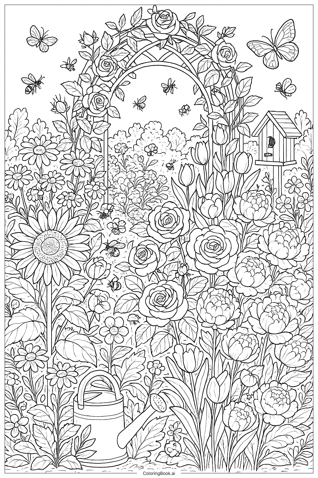  A Realistic Summer Garden In Full Bloom Coloring Page 