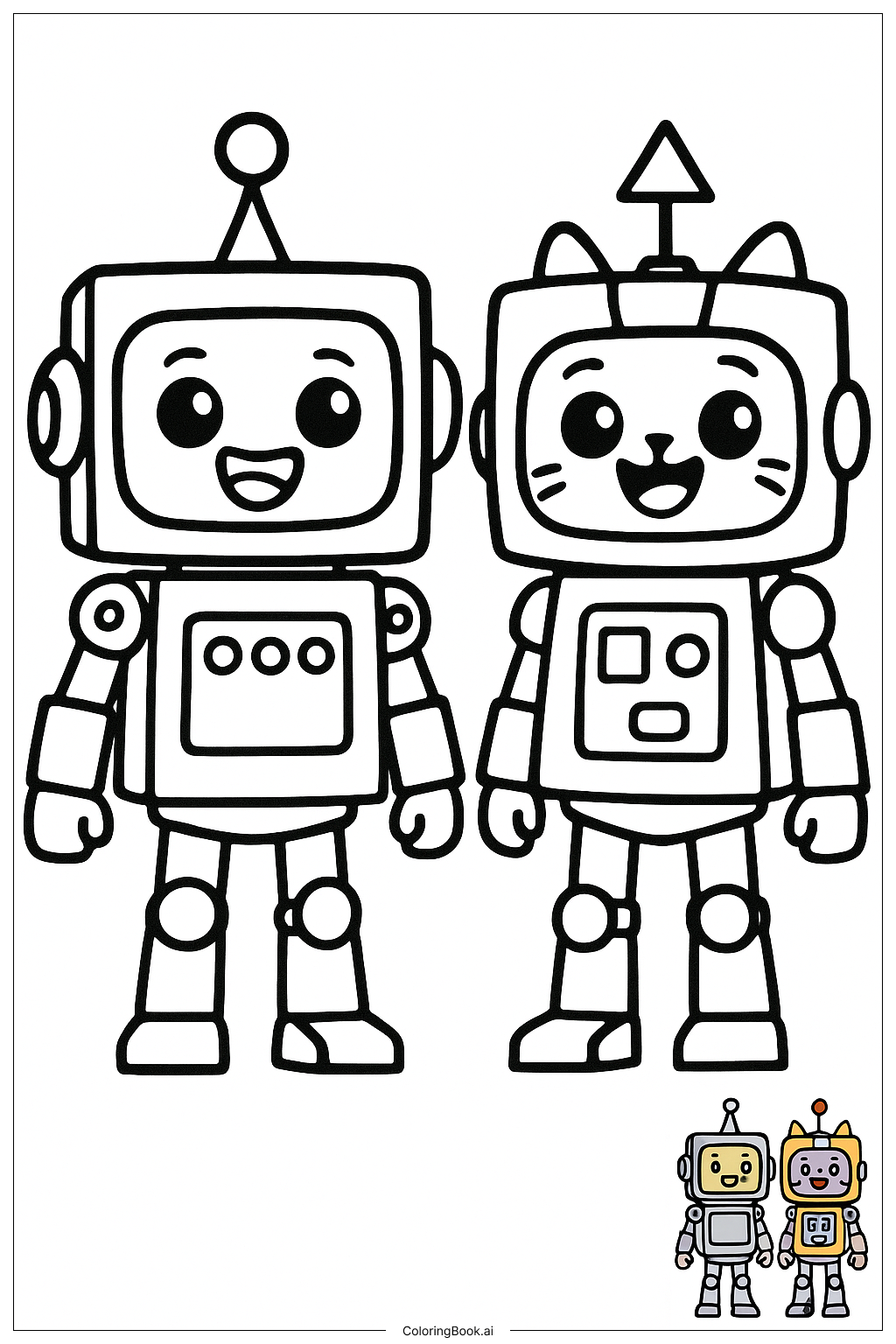  Lankybox Characters in Robot Costumes Coloring Page 
