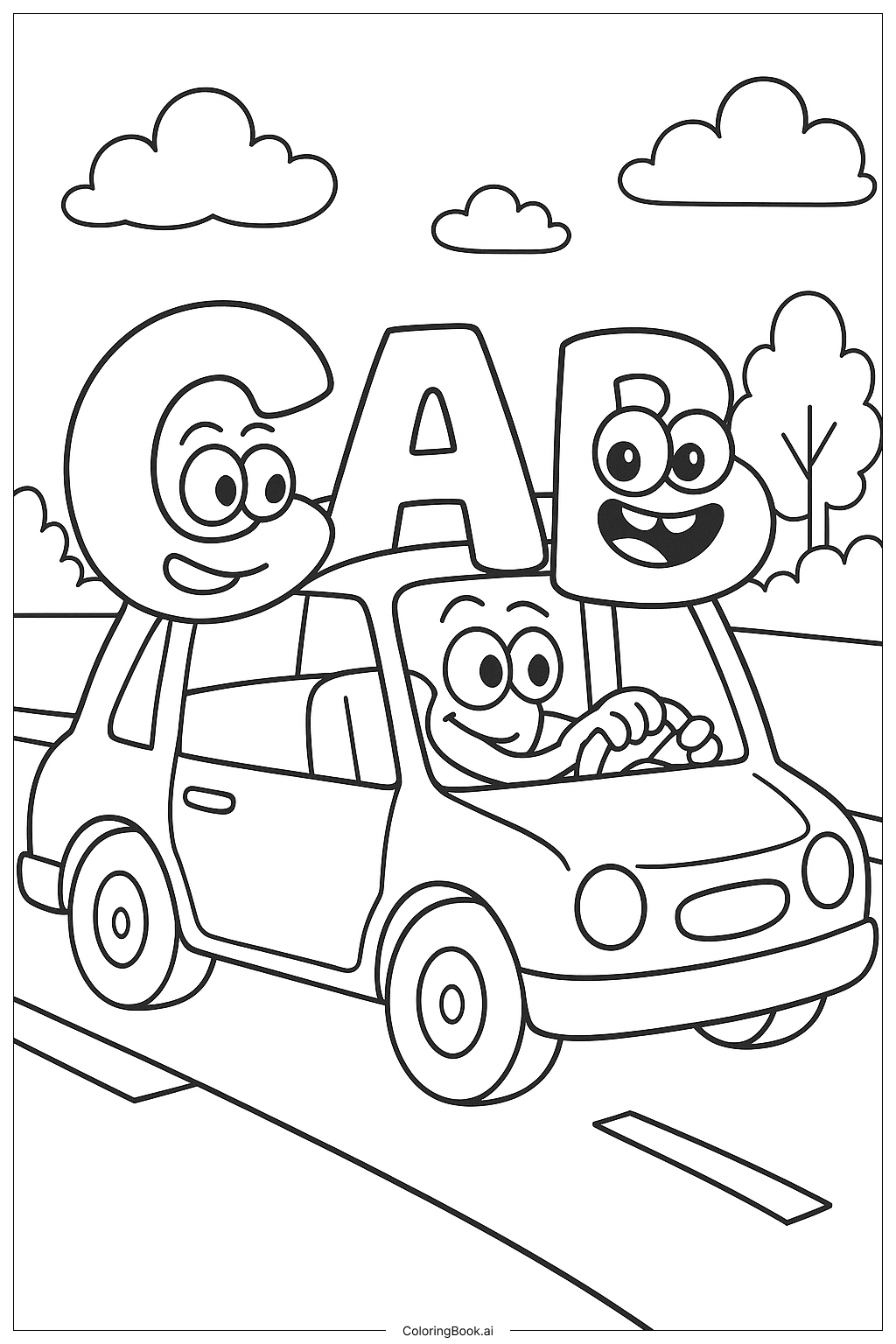 Alphabet Lore The CAB Car Driving Coloring Page