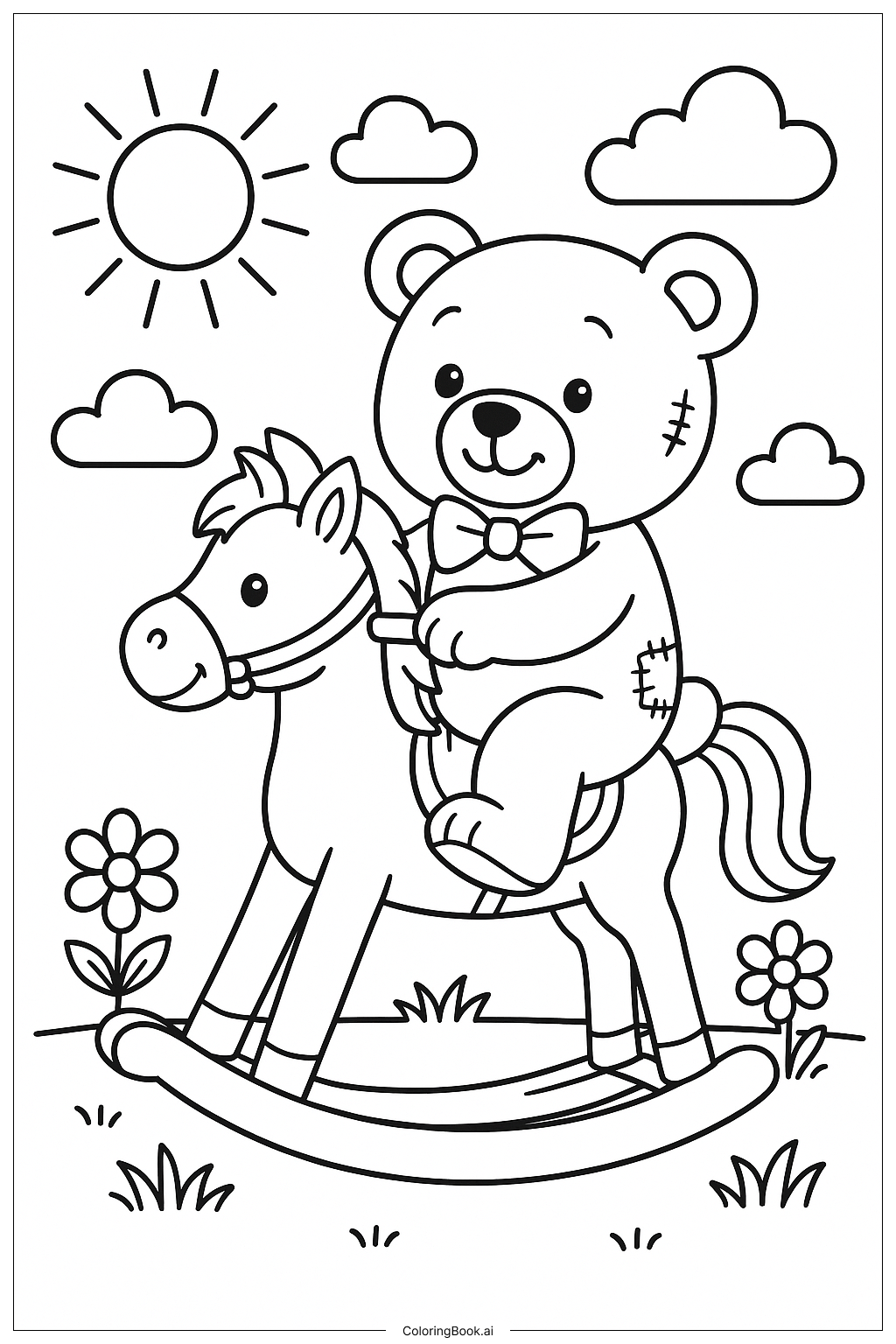  Teddy Bear Riding A Rocking Horse Coloring Page 