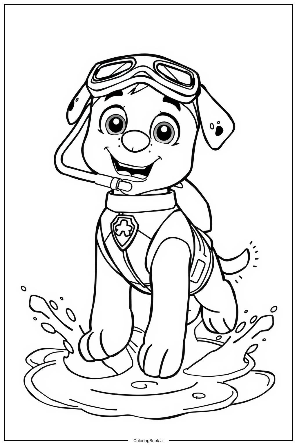  Página para colorear de Zuma Paw Patrol Splashing in Water 