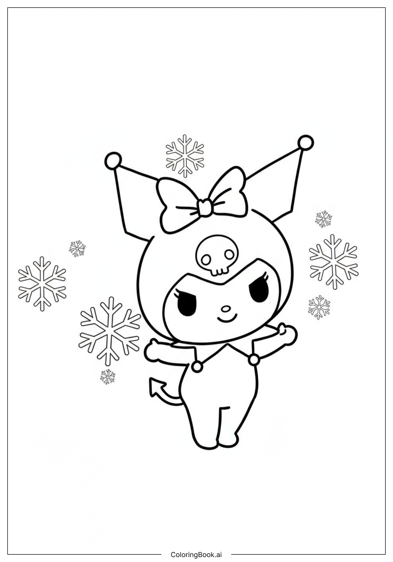  Page de coloriage Kuromi Dansant Avec Des Flocons de Neige 