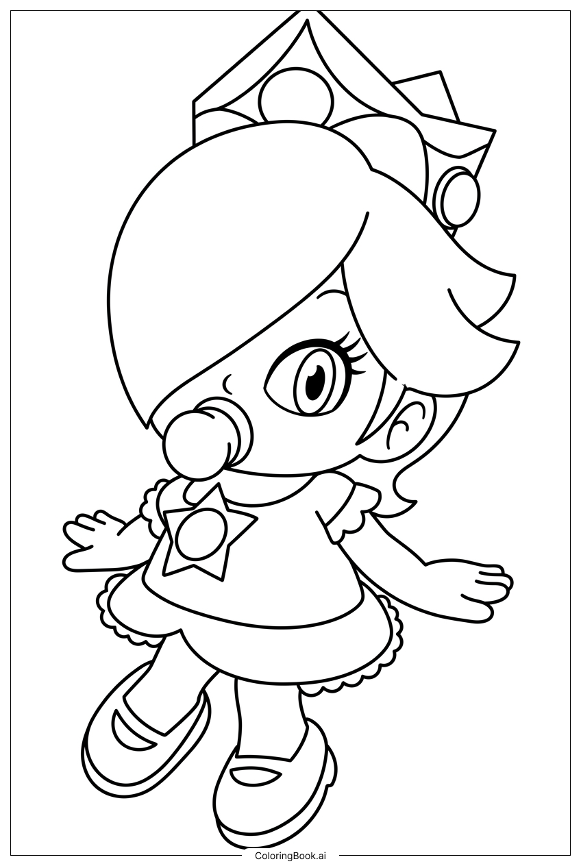 带可爱安抚奶嘴的罗莎琳婴儿形象填色页