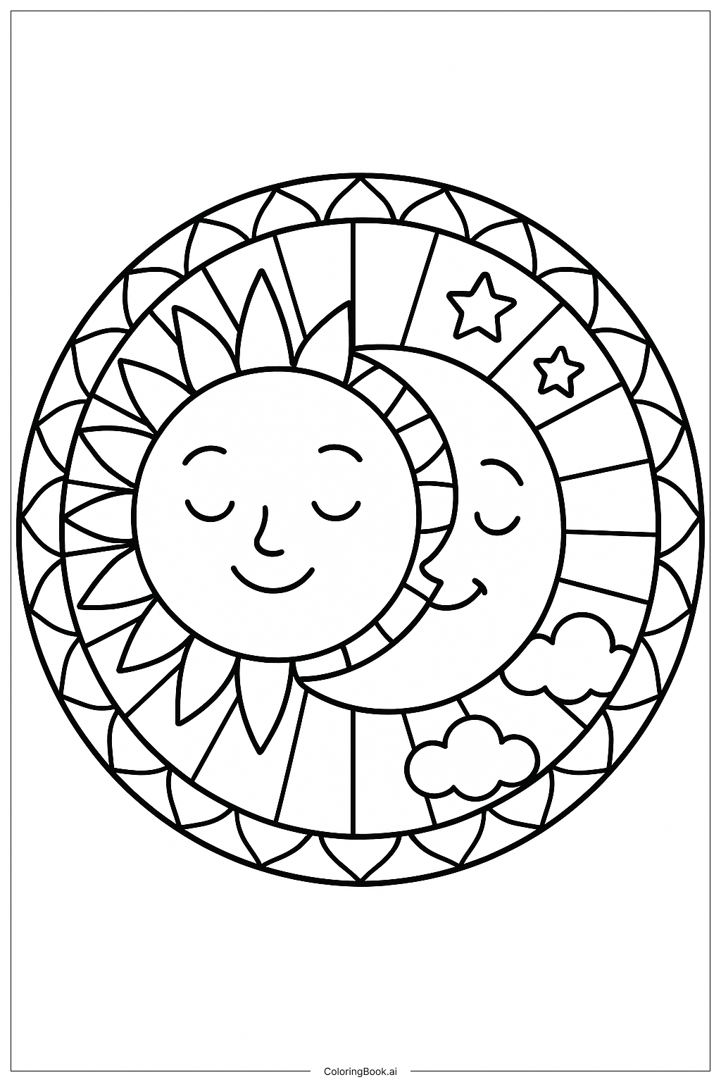 正念太陽與月亮曼陀羅著色頁