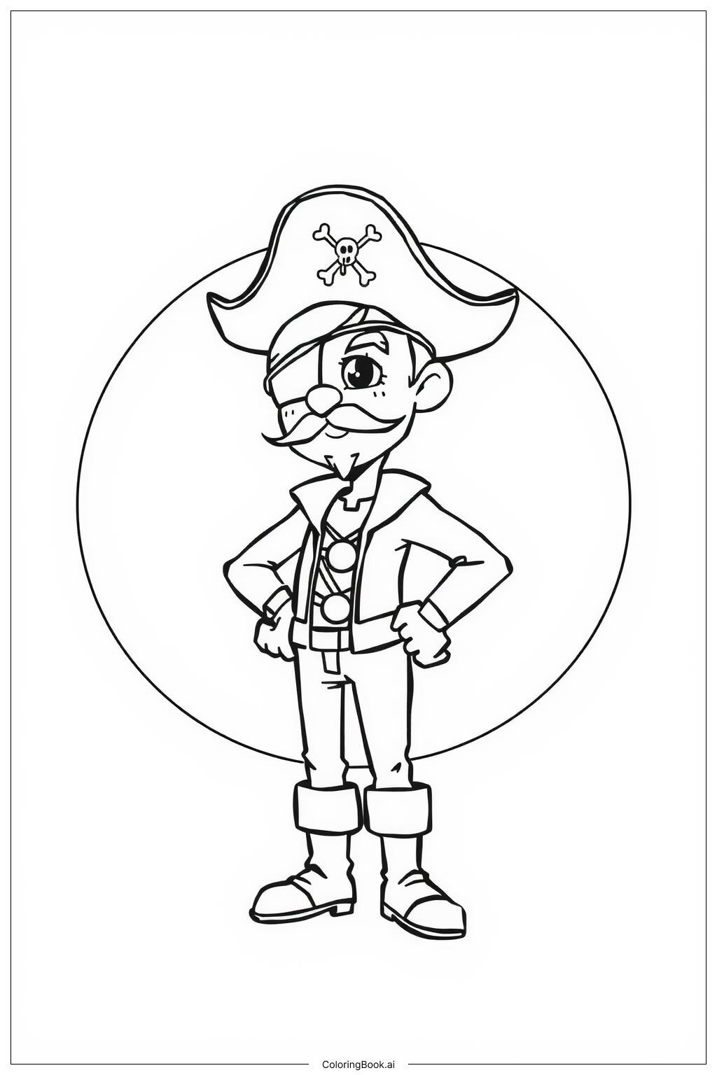  Pirate with Eye Patch and Hat Coloring Page 