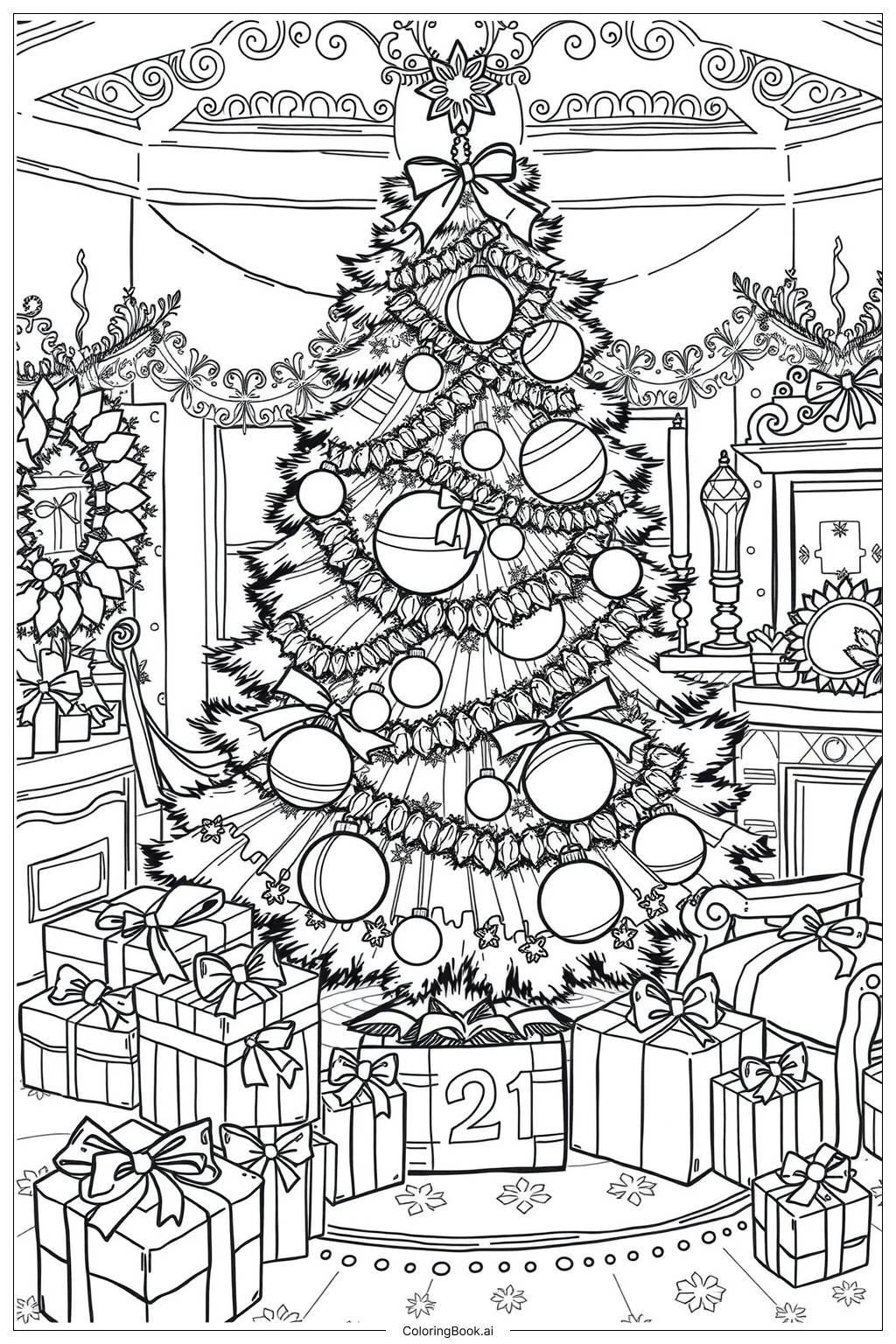  Página para colorear de Árbol de Navidad Victoriano 