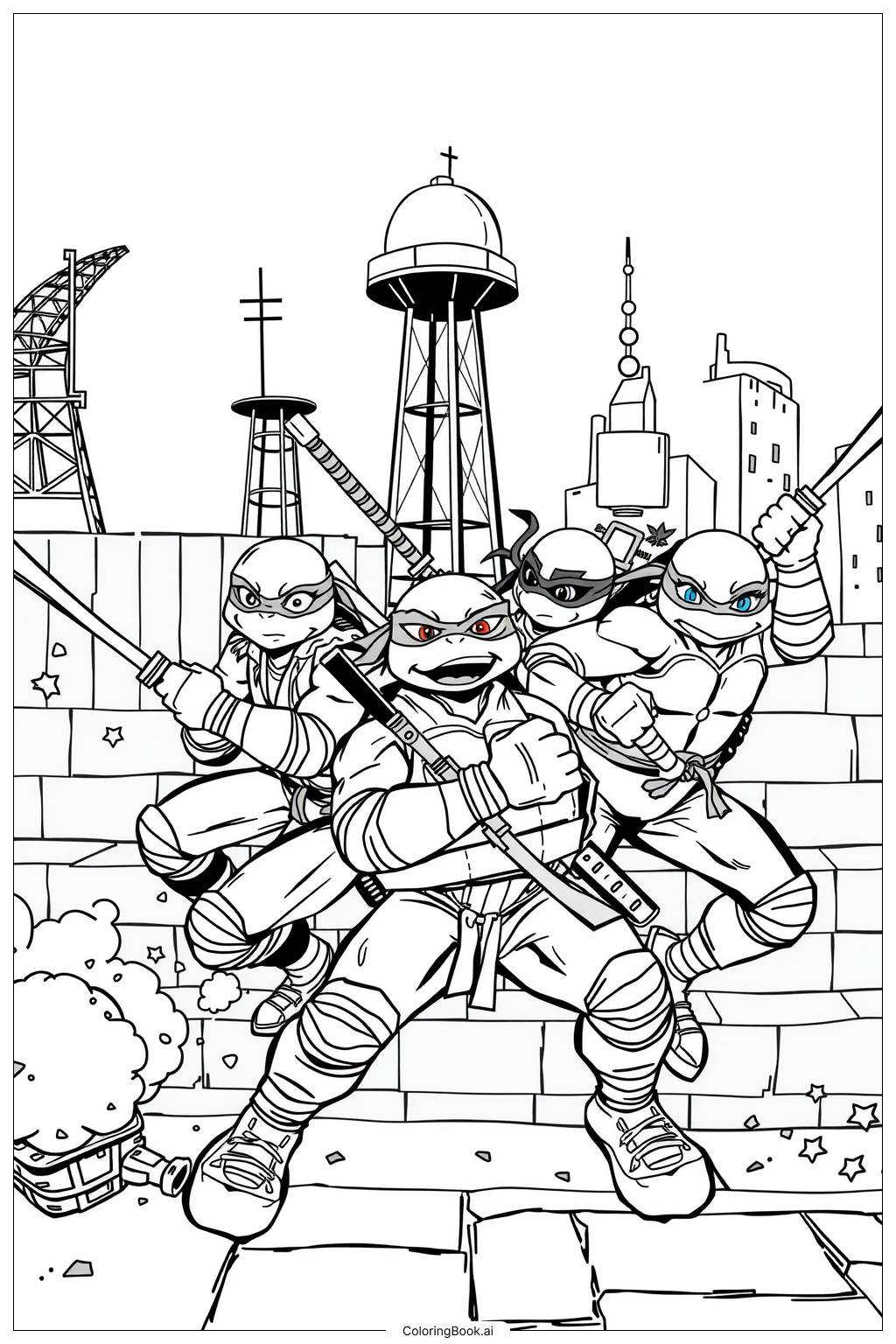  Teenage Mutant Ninja Turtles auf einer Mission-2 Ausmalseite 