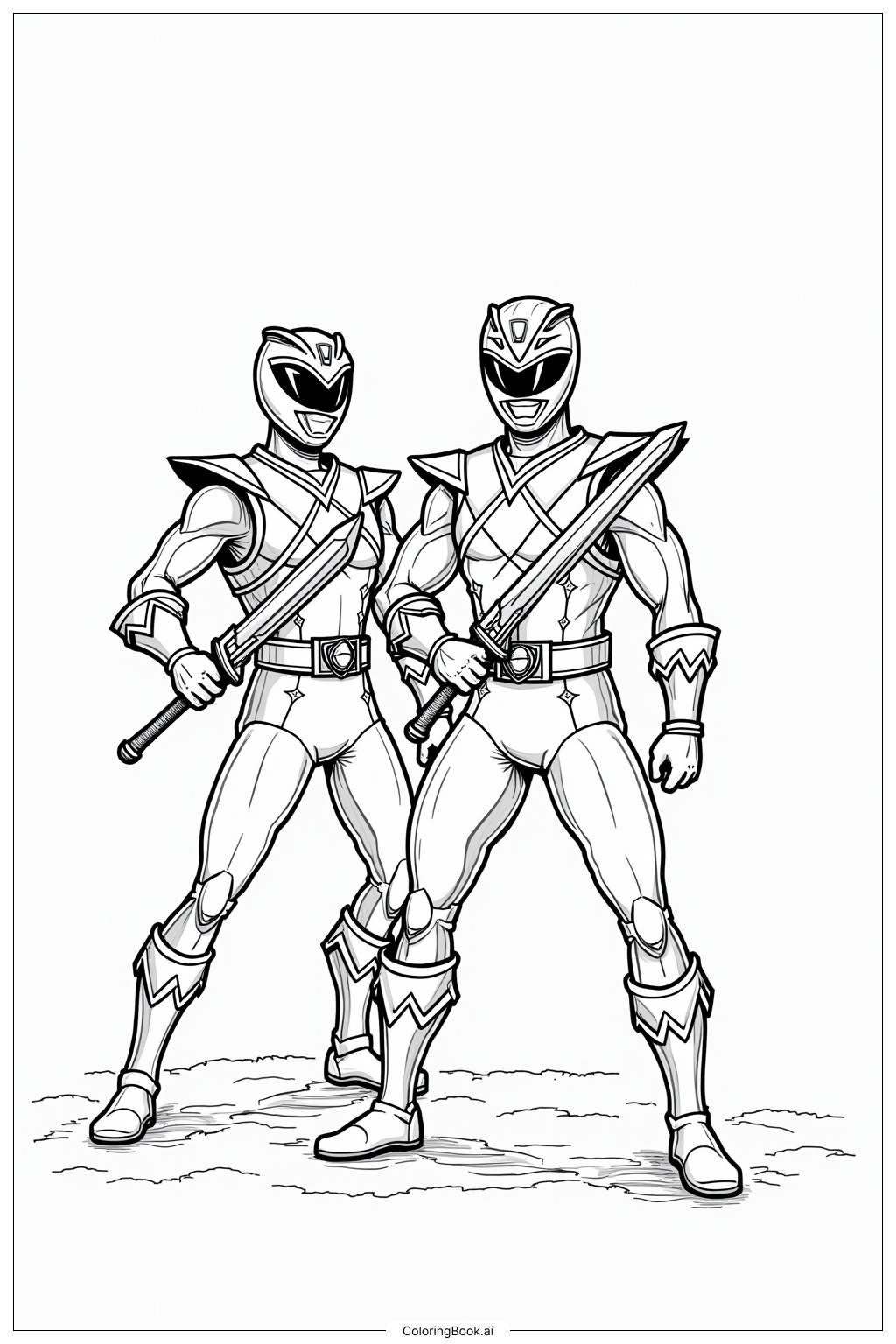  Página para colorir de Power Rangers Samurai Defendendo o Templo 