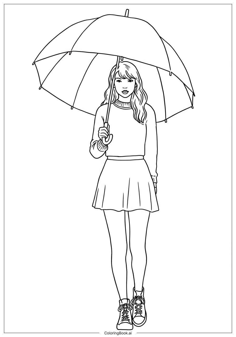  Taylor Swift Standing In Rain With Umbrella填色页 