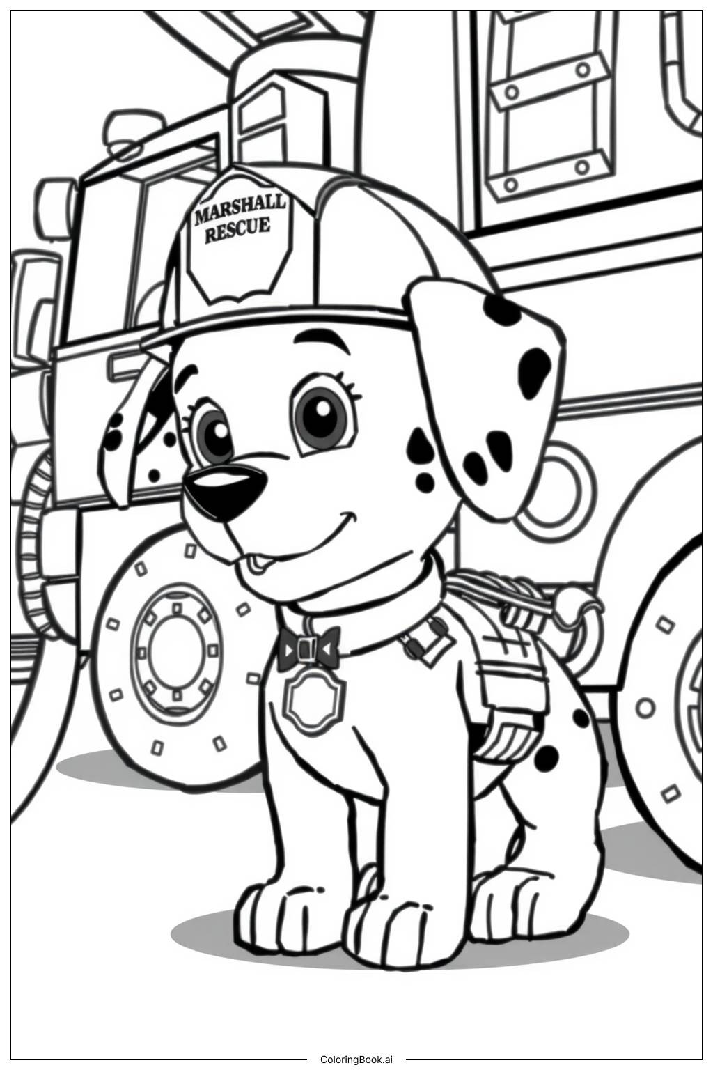  Página para colorear de Marshall Patrulla Canina con Camión de Bomberos 