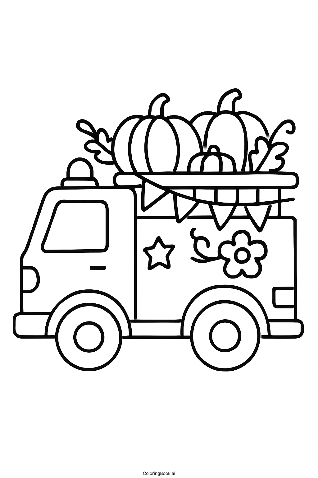 Page de coloriage Camion de pompiers au festival de citrouilles 