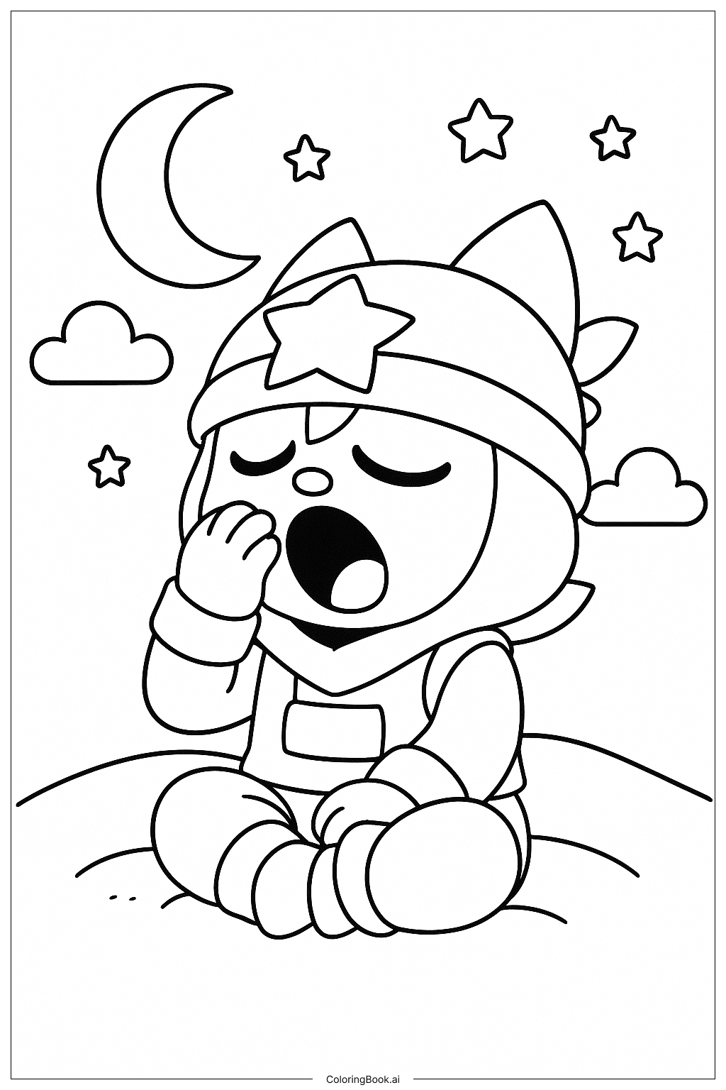  ブロウルスターズ サンディの眠そうなあくびの塗り絵ページ 